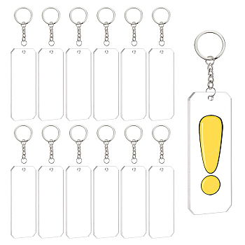 BENECREAT DIY Transparent Acrylic Keychain Clasps Making Kits, Including Rectangle Blank Big Pendants, Iron Split Key Rings, Clear, Pendants: 90x37.5x3mm, hole: 4mm, 15pcs/box