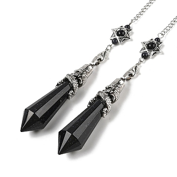 Synthetic Blue Goldstone Cone Dowsing Pendulum Big Pointed Pendants, with Antique Silver Tone Brass Findings, 312mm