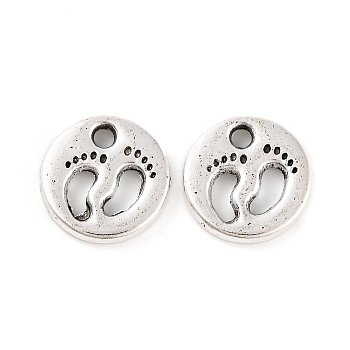 Tibetan Style Zinc Alloy Pendants, Flat Round with Foot, Lead Free & Cadmium Free, Antique Silver, 11x2mm, Hole: 2mm, about 625pcs/500g