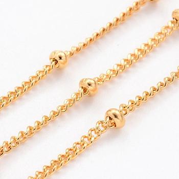 Ion Plating(IP) 304 Stainless Steel Twisted Chains, Curb Chains, Soldered, Satellite Chains, with Spool, Rondelle Beads, Golden, 2x1mm, about 32.8 Feet(10m)/roll