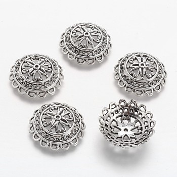Tibetan Style Alloy Fancy Bead Caps, Flower, Antique Silver, 26.5x8mm, Hole: 1mm