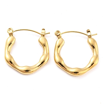 Wave Ring 304 Stainless Steel Hoop Earrings for Women, Real 14K Gold Plated, 22x21x3mm
