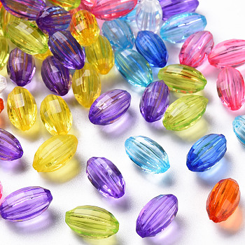 Transparent Acrylic Beads, Corrugated Oval, Mixed Color, 11x6.5mm, Hole: 1.5mm, about 1880pcs/500g