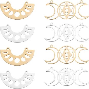 DICOSMETIC 16Pcs 4 Style 201 Stainless Steel Pendant Links, Laser Cut, Flat Round & Half Donut, Golden & Stainless Steel Color, 4pcs/style