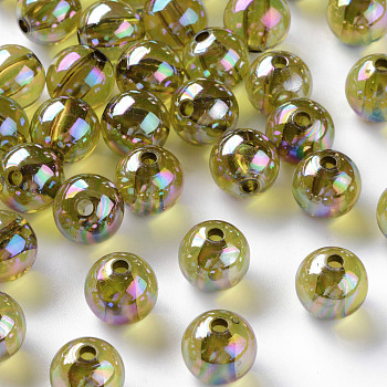Transparent Acrylic Beads, AB Color Plated, Round, Goldenrod, 12x11mm, Hole: 2.5mm, about 566pcs/500g