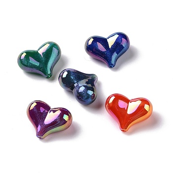 UV Plating Rainbow Iridescent Opaque Acrylic Beads, Glitter Beads, Heart, Mixed Color, 16x21x10mm, Hole: 1.8mm