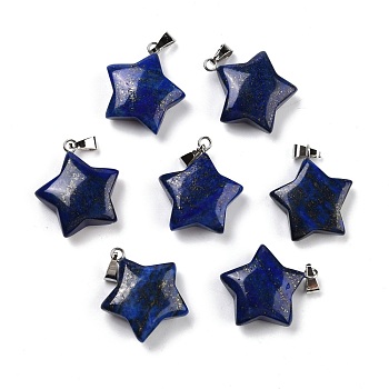Natural Lapis Lazuli Pendants, Pendants, with Platinum Tone Brass Findings, Star, 23.5x20.5x7.5mm