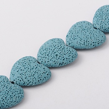 Synthetic Lava Rock Bead Strands, Heart, Dyed, Light Blue, 27~30x28~30x8~10mm, Hole: 1mm, about 15pcs/strand, 15.3 inch