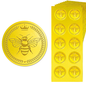 15 Sheets Gold Foil Paper Picture Stickers, Round Dot Decorative Stickers, Bees, 195x80x10mm, Sticker: 35mm in diameter, about 10pcs/sheet