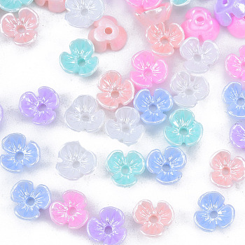 Resin Imitation Pearl Bead Caps, 3-Petal, Flower, Mixed Color, 10x10x4mm, Hole: 1.4mm