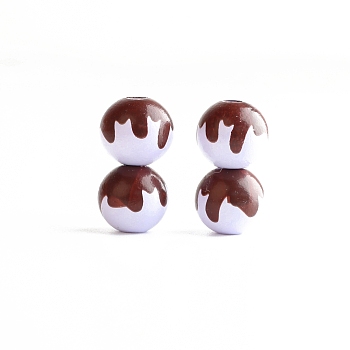 Printed Wood Beads, Round with Chocolate Pattern, Thistle, 16mm