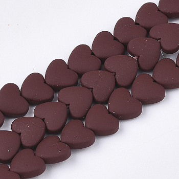 Spray Painted Non-magnetic Synthetic Hematite Beads Strands, Heart, Brown, 5x6x3mm, Hole: 0.5mm, about 75pcs/strand, 15.7 inch