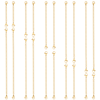 20Pcs 5 Style Ion Plating(IP) 304 Stainless Steel Chain Extender, End Chains with Lobster Claw Clasp, Real 18K Gold Plated, 55~152mm, 5Pcs/style