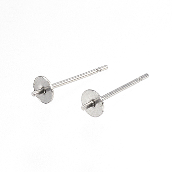 304 Stainless Steel Stud Earring Findings, For Half Drilled Beads, Stainless Steel Color, 14x4mm, Pin: 0.8mm
