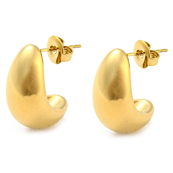 304 Stainless Steel Stud Earrings, Crescent Moon, Real 14K Gold Plated, 20x10mm