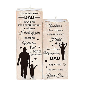 SUPERDANT Wooden Candle Holder and Candles Set, for Home Decorations, Rectangle with Word, Father's Day Themed Pattern, Wooden Candle Holder: 2pcs/set, Candles: 2pcs/set