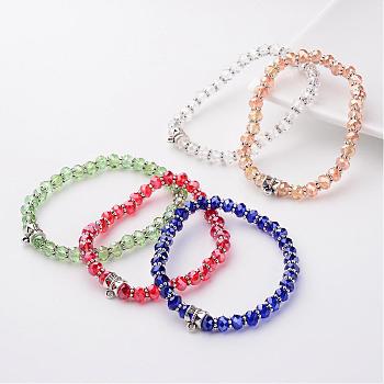 Glass Beaded Bracelet Making, Stretch Bracelets, with Tibetan Style Findings, Rondelle, Mixed Color, 53mm