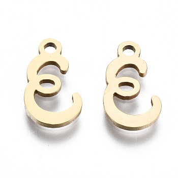 201 Stainless Steel Charms, Laser Cut, Alphabet, Golden, Letter.E, 12x7x1mm, Hole: 1.4mm