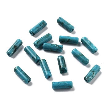 Opaque Acrylic Beads, Two Tone, Column, Dark Turquoise, 13.5x4.7mm, Hole: 1.4mm