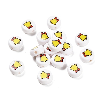 Christmas Theme Printed Opauqe Acrylic Beads, Christmas Bell, 10x10x5mm, Hole: 1.8mm