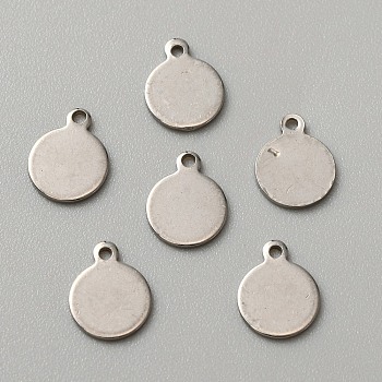 304 Stainless Steel Blank Charms, Flat Round, Stainless Steel Color, 10x8x0.75mm, Hole: 1.2mm