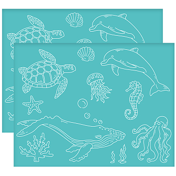 Self-Adhesive Silk Screen Printing Stencil, for Painting on Wood, DIY Decoration T-Shirt Fabric, Turquoise, Sea Animals, 280x220mm