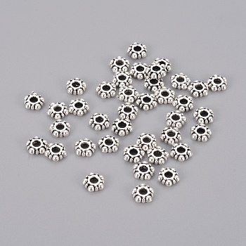 Antique Silver Alloy Rondelle Spacers Beads, Lead Free & Cadmium Free, about 5.8mm wide, 2.2mm long, Hole: about 1.5mm