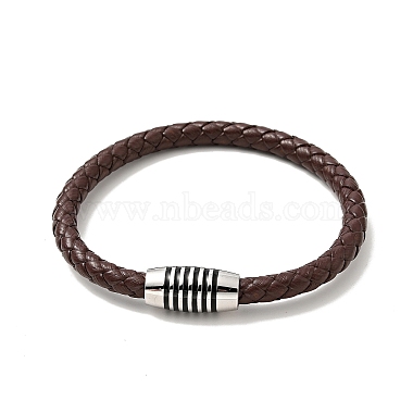Leather Braided Cord Bracelet with 304 Stainless Steel Magnetic Column Clasps for Men Women(BJEW-C021-02-P)-2