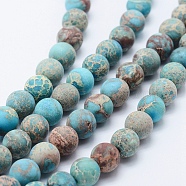 Natural Imperial Jasper Beads Strands, Dyed, Frosted, Round, Turquoise, 8mm, Hole: 1mm, about 51pcs/strand, 15.3 inch(39cm)(G-K232-8mm-01D)