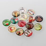Christmas Ornaments Half Round/Dome Christmas Photo Glass Cabochons, Mixed Color, 12x4mm(GGLA-A002-12mm-KK)