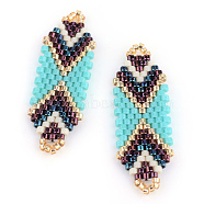 MIYUKI & TOHO Japanese Seed Beads, Handmade Links, Loom Pattern, Turquoise, 35.5~36.5x12x2mm, Hole: 1mm(SEED-S010-SP-24)