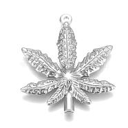 304 Stainless Steel Pendants, Pot Leaf/Hemp Leaf Shape, Weed Charms, Stainless Steel Color, 35.4x30x3.4mm, Hole: 1.6mm(STAS-P231-41AS)