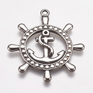 304 Stainless Steel Pendants, Helm, Antique Silver, 40x44x2mm, Hole: 2mm(STAS-P225-043AS)