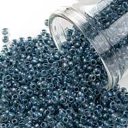 TOHO Round Seed Beads, Japanese Seed Beads, (188F) Frosted Slate Blue Lined Crystal Rainbow , 11/0, 2.2mm, Hole: 0.8mm, about 3000pcs/10g(X-SEED-TR11-0188F)