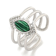 304 Stainless Steel Synthetic Malachite Cuff Rings, Horse Eye Wide Band Open Rings for Women Men, Stainless Steel Color, Adjustable
(G-Z056-03P-01)