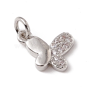 Brass Micro Pave Clear Cubic Zirconia Butterfly Charms, with Open Jump Rings, Platinum, 8x10.5x2mm, Hole: 2.7mm(ZIRC-F132-92P)