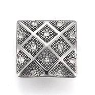 304 Stainless Steel Slide Charms/Slider Beads, For Leather Cord Bracelets Making, with Rhinestone, Square, Antique Silver, 20x20x10.5mm, Hole: 5x10mm(STAS-F169-84AS)