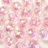 Two Tone UV Plating Rainbow Iridescent Acrylic Beads, Faceted, Round, Pink, 15x15.5mm, Hole: 3.8mm(TACR-D010-06B)
