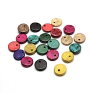 Dyed Flat Round Coconut Charms, Mixed Color, 12x2~6mm, Hole: 1mm, about 1078pcs/500g(COCO-N001-02-12mm)