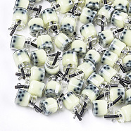 Glass Bottle Pendants, with Resin Inside and Iron Findings, Imitation Bubble Tea/Boba Milk Tea, Green Yellow, 20~25x11~14x11mm, Hole: 1.8mm(X-CRES-S359-01E)