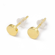 Brass Flat Round Stud Earrings for Women, Real 18K Gold Plated, 5mm, Pin: 0.8mm(EJEW-P211-06G)