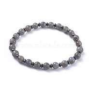 Natural Labradorite Stretch Bracelets, with Non-Magnetic Synthetic Hematite Spacer Beads, 2-1/4 inch(5.7cm)(BJEW-JB04493-05)