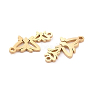 304 Stainless Steel Links Connectors, Laser Cut, Connected Butterfly Shape, Golden, 10x22x1mm, Hole: 1mm(STAS-O128-22G)
