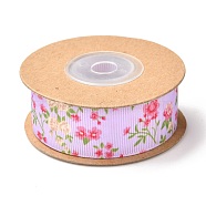Polyester Ribbon, Flower Pattern, for Gifts Wrapping Party Decorating, Plum, 1 inch(25mm), about 5.4yards(5m)/roll(SRIB-F010-03C)