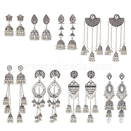 8 Pairs 8 Style Zinc Alloy Dangle Stud Earrings for Women, Antique Silver, 43~115mm, Pin: 0.6~1mm, 1 pair/style(EJEW-AN0003-17)
