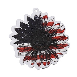 Independence Day Acrylic Pendants, American Flag, Flower, 40.5x38x2mm, Hole: 1.4mm(OACR-O007-05D)