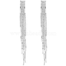 Boho Tassel Chandelier Earrings Cubic Zirconia Long Earrings Crystal Dangling Earrings Long Drop Chain Earrings Long Rhinestone Tassel Earrings for Women, Platinum, 118x10mm, Pin: 0.8mm(JE1070B)