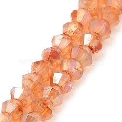 Imitation Jade Glass Beads Strands, AB Color Plated, Faceted, Bicone, Coral, 4.5x4mm, Hole: 1mm, about 89~100pcs/strand, 13.31''~14.25''(33.8~36.2cm)(GLAA-P058-02A-08)