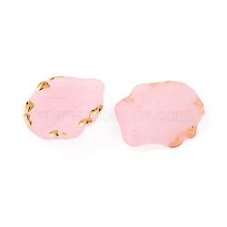 Opaque Frosted Resin Pendants, Leaf Charm, with Gold Stamping Edges, Pink, 19x17x4mm, Hole: 1.4mm(RESI-WH0026-47B-02)