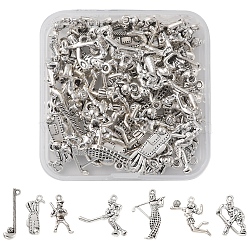 42Pcs 7 Style Sports Theme Tibetan Style Alloy Pendants, Baseball Player/Hockey Player/Volleyball Player/Golf, Antique Silver, 25~32x11.5~19x2.5~6mm, Hole: 1.4~2mm, 6pcs/style
(FIND-FS0001-56)